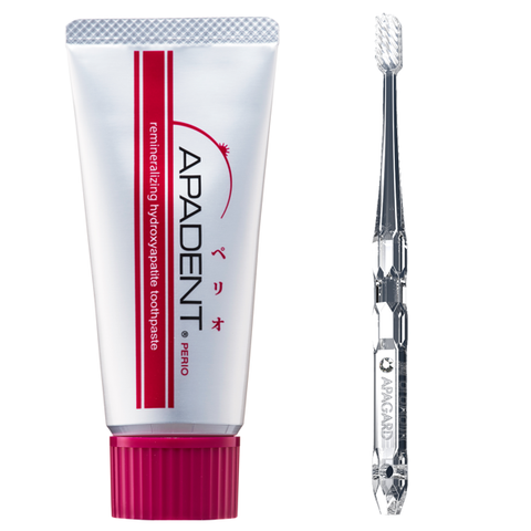 Set APADENT PERIO remineralizing paste for gum disease prevention, 60 g with Crystal brush
